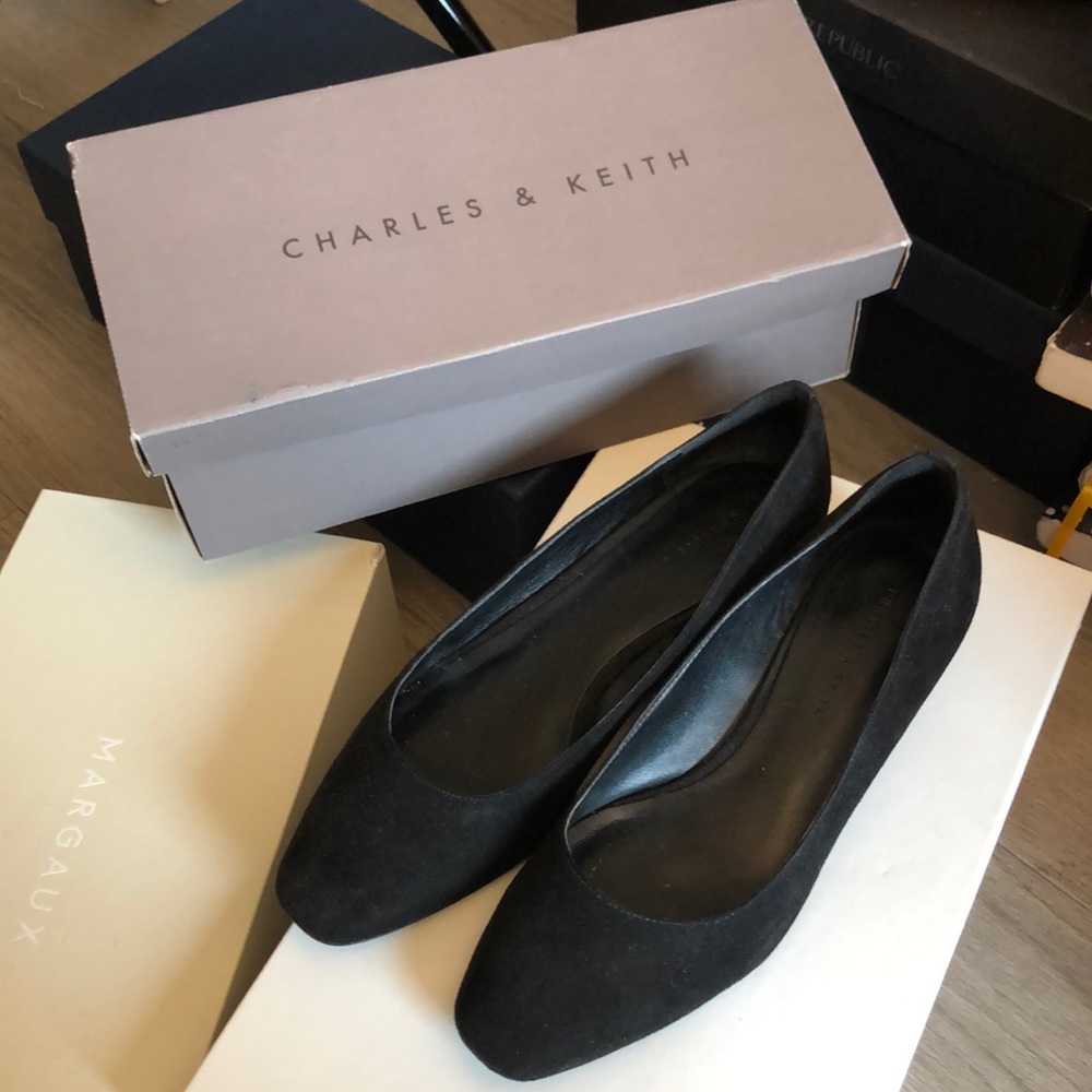 Charles & Keith Black suede flats